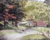 Painting by Eddie Flotte: Down From The Barn To The Springhouse