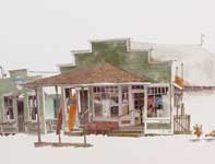Painting by Eddie Flotte: Fong Store With Chickens