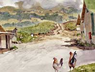 Painting by Eddie Flotte: Haliimaile Chickens