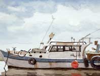 Painting by Eddie Flotte: Maalaea Boat With Captain