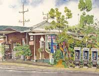 Painting by Eddie Flotte: Makawao Cafe