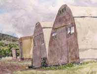 Painting by Eddie Flotte: Quonset Huts