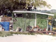 Painting by Eddie Flotte: The Neighbor's Shed