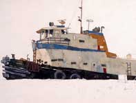Painting by Eddie Flotte: Tugboat Kahului Harbor
