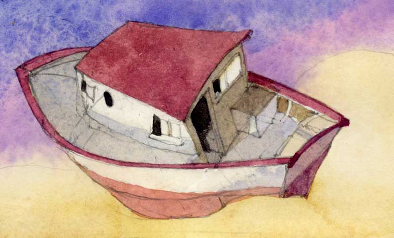 Red and White Sky Boat by Eddie Flotte