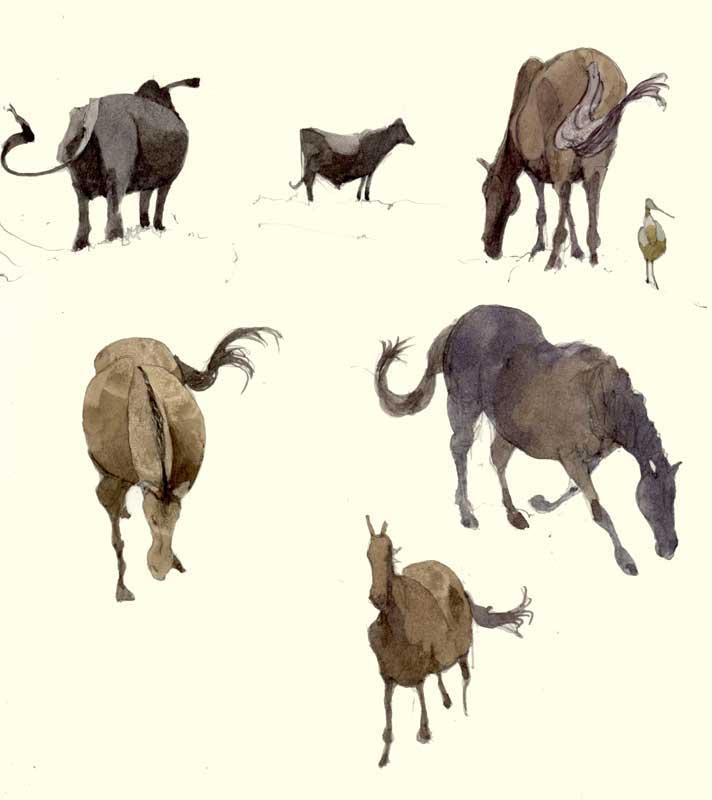 Sketches of Horses, Cows, and Egrets by Eddie Flotte