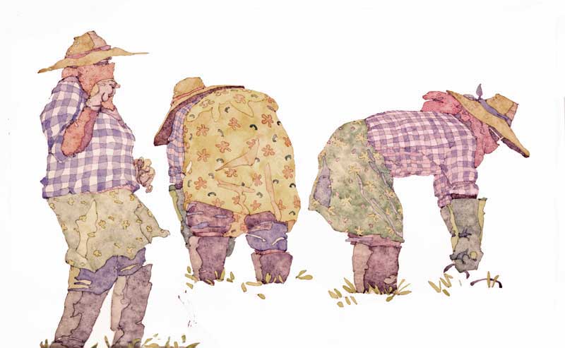 Watercolor Painting by Eddie Flotte: Hand Planting