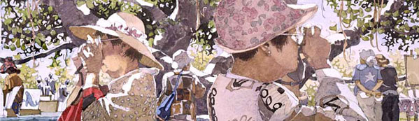 Closeup of Eddie Flotte's Painting: Banyan Companions Closeup of Eddie Flotte's Painting: Banyan Companions