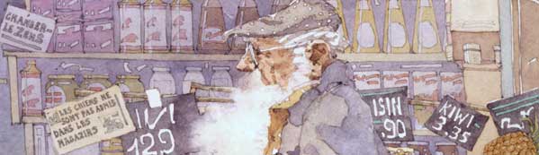 Closeup of Eddie Flotte's Painting: Paris Man at the Fruit Stand Closeup of Eddie Flotte's Painting: Paris Man at the Fruit Stand